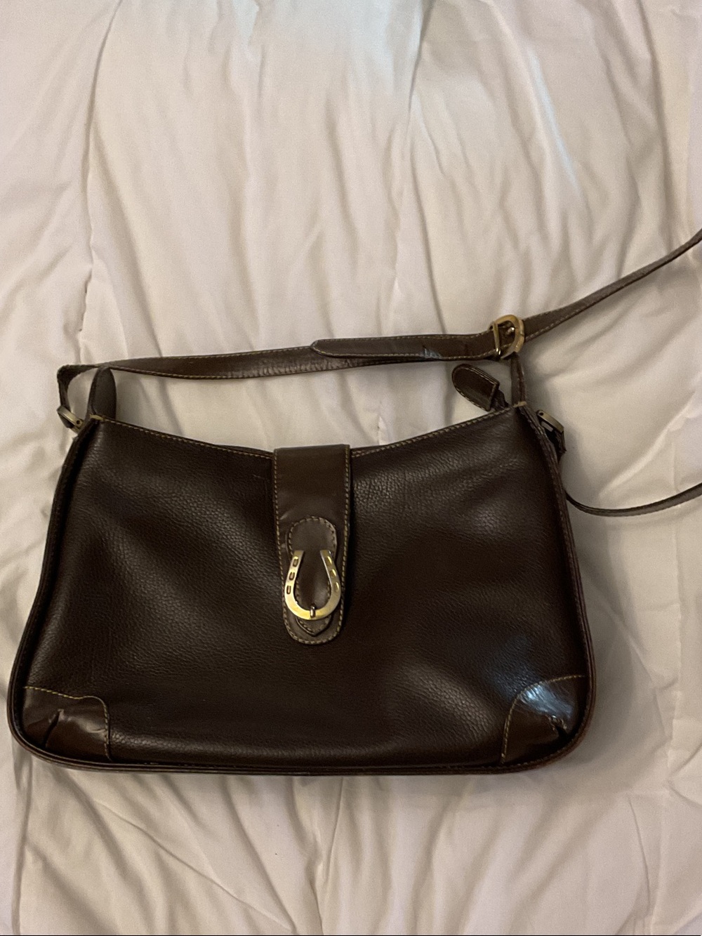 Classic Brown Leather Shoulder Bag with Gold Hardware